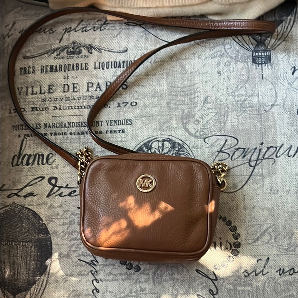 Michael Kors Brown Pebbled Leather Crossbody wallet bag